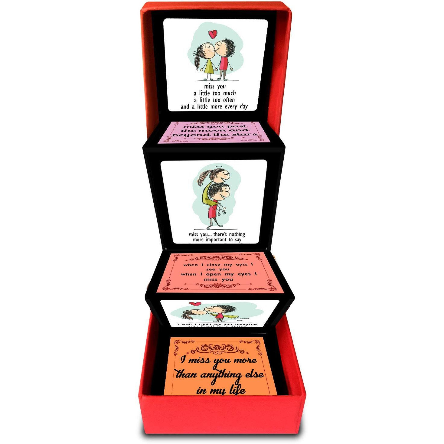 exciting Lives - Missing You Message Box - Gift for Birthday, Anniversary, Valentines Day, Christmas Day - for Girlfriend, Boyfriend, Husband, Wife - 8 x 8 x 2.5 cm