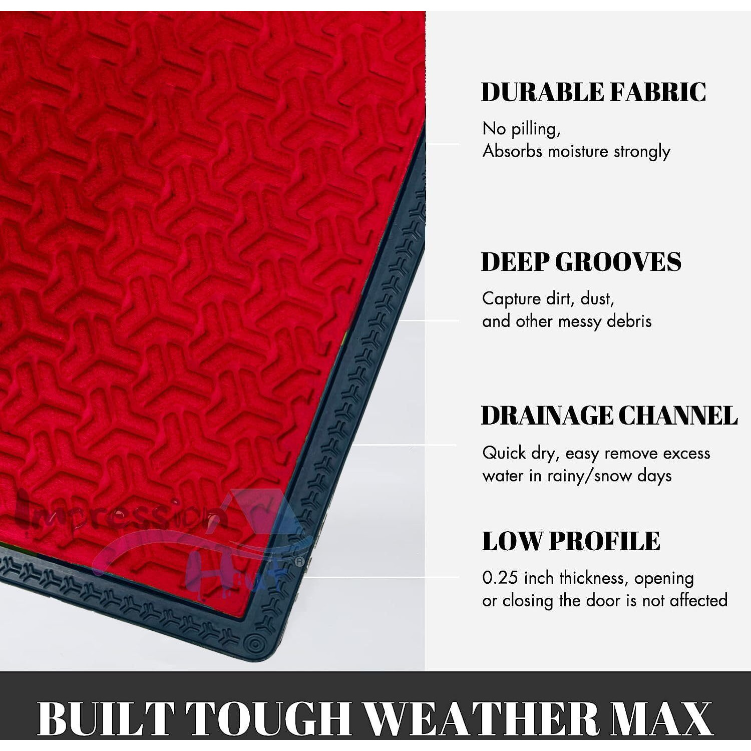Impression Hut Polypropylene 3D Block Pattern Entrence Welcome Door Mat Water Proof Foot Mat with Anti Slip Natural Rubber Backing for Bathroom, Office, Kitchen and Hospital (40 X 60) Red
