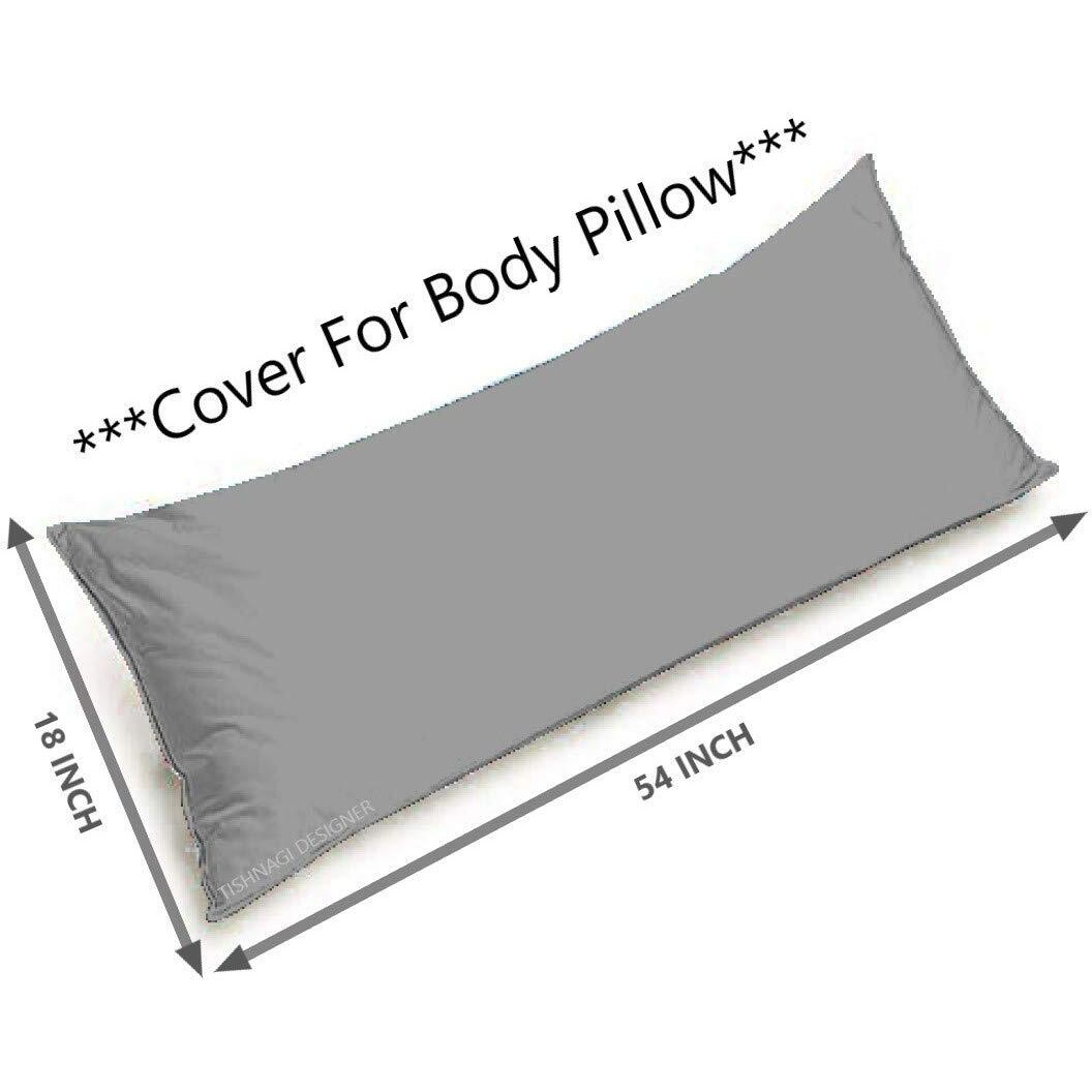 Tishnagi Designer Body Pillow Cover 18 x 54 Inch with Hidden Zipper, Ultra Soft Grey Pillowcase (Cover Only, Pack of 1)