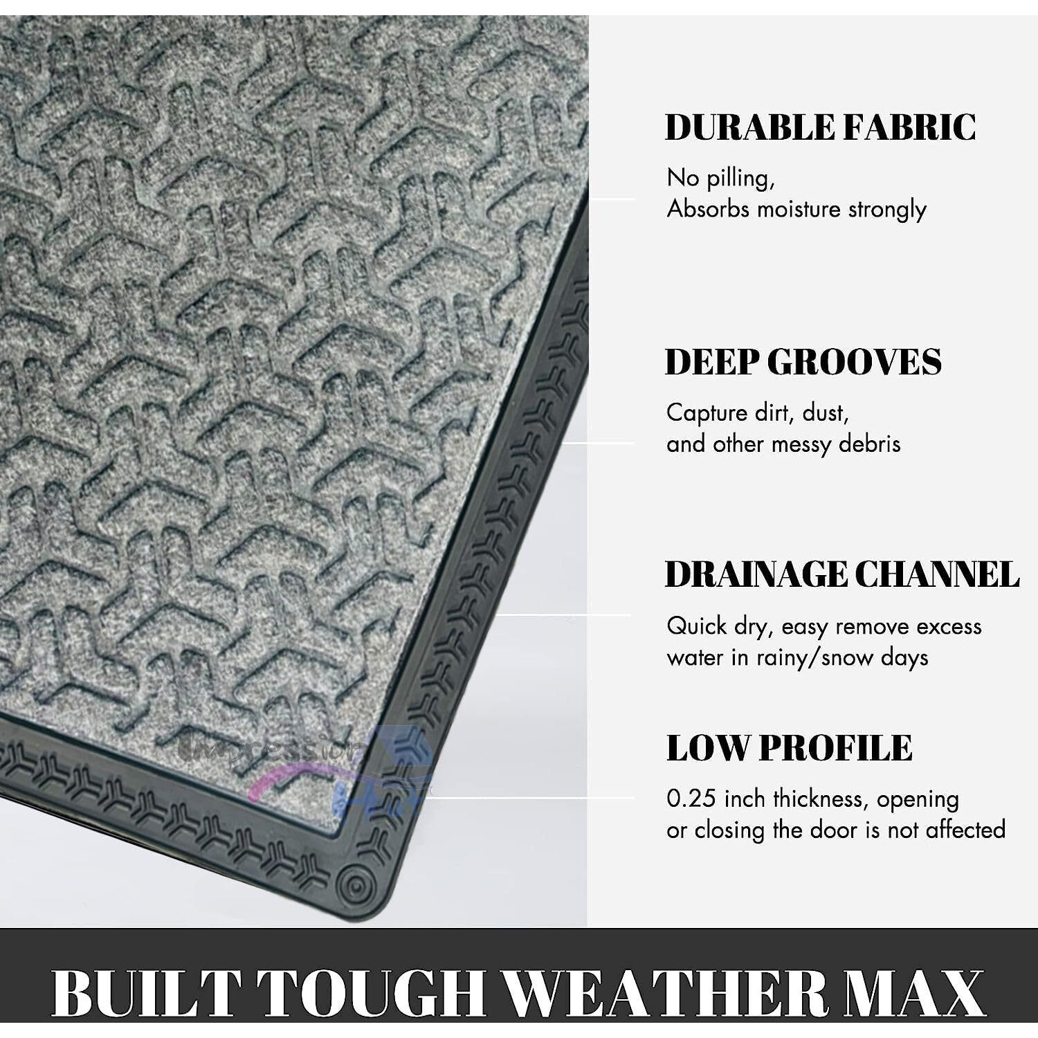 Impression Hut Polypropylene 3D Block Pattern Entrence Welcome Door Mat Water Proof Foot Mat with Anti Slip Natural Rubber Backing for Bathroom, Office, Kitchen and Hospital (40 X 60) Grey