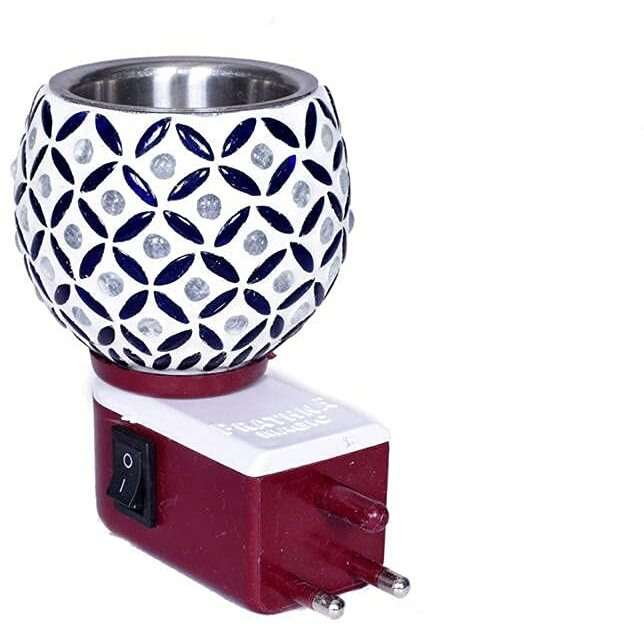 HypieT Electric Ceramic Kapoor Dani Stand Kapur Incense Burner | Electric Kapoor Dani Diffuser Glass Burner Aromatic Essential Oil Dual-Function Light & Scent Device | New-2024 (DESIGN-M-06)