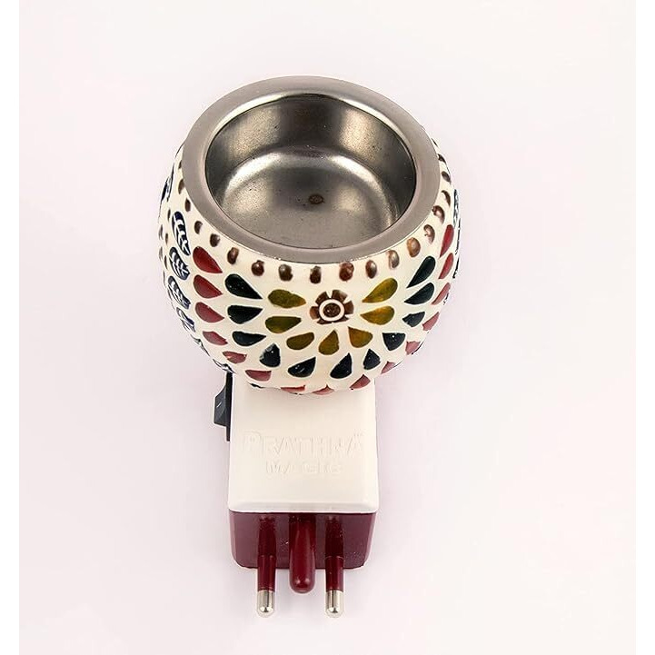 HypieT Electric Ceramic Kapoor Dani Stand Kapur Incense Burner | Electric Kapoor Dani Diffuser Glass Burner Aromatic Essential Oil Dual-Function Light & Scent Device | New-2024 (DESIGN-M-06)