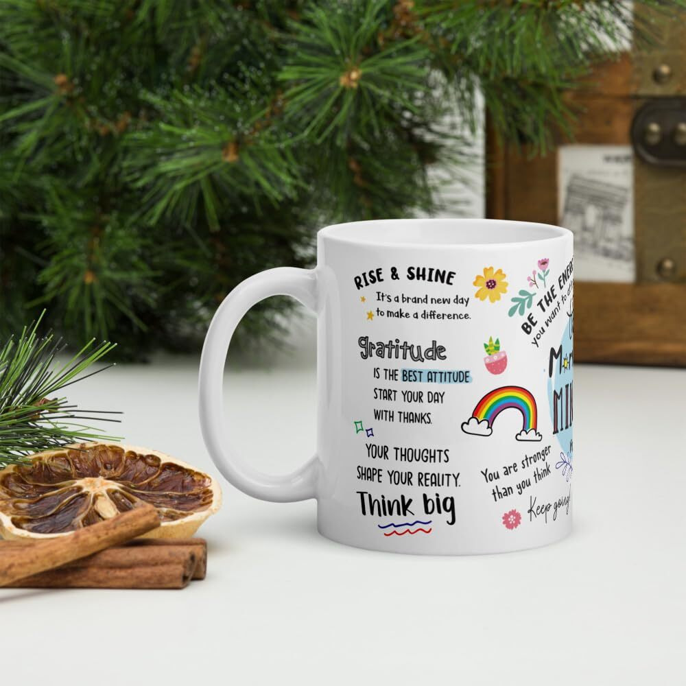 Visibee The Morning Mindset Motivational Mug Ceramic 325ml Motivational Quote Coffee Mug and Tea Cup for Gift to Friend Brother Sister and Everyone