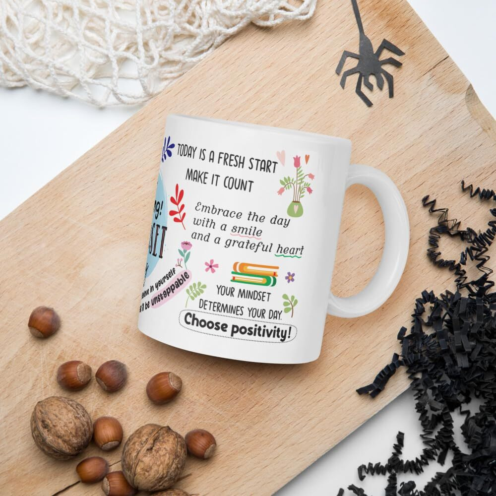 Visibee The Morning Mindset Motivational Mug Ceramic 325ml Motivational Quote Coffee Mug and Tea Cup for Gift to Friend Brother Sister and Everyone