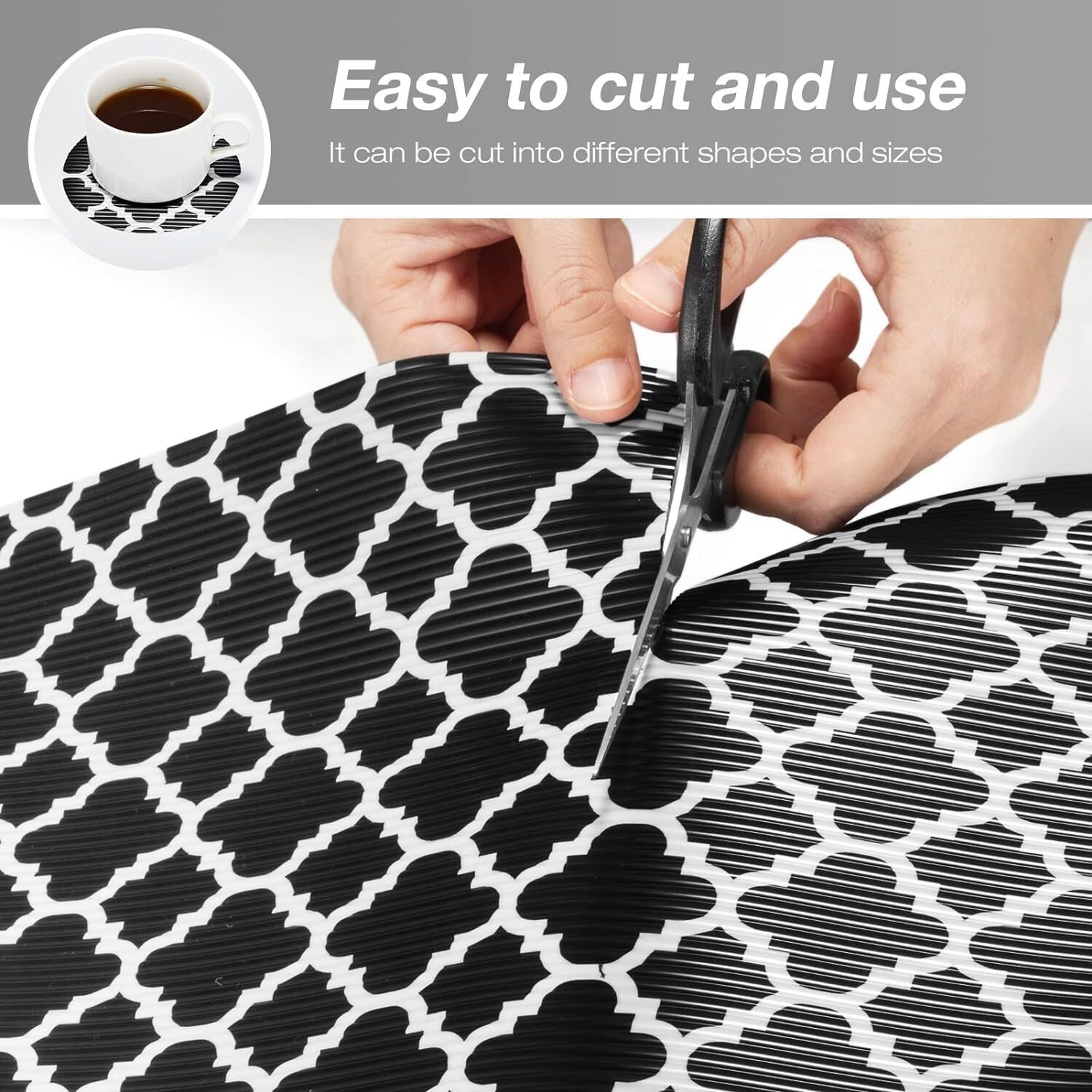 Ash & Roh Kitchen Cabinet Liner Drawer Mat Desk Shelf Pad PVC Anti Slip Lining Mat for Drawer Liner Mat for Bedroom Wardrobe Cabinet and Kitchen Place mats (Black Window, 45 CM x 300 CM)