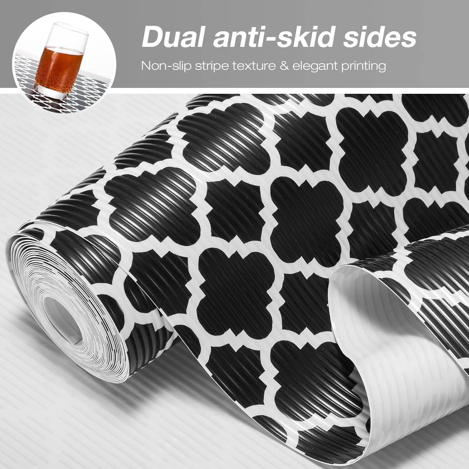Ash & Roh Kitchen Cabinet Liner Drawer Mat Desk Shelf Pad PVC Anti Slip Lining Mat for Drawer Liner Mat for Bedroom Wardrobe Cabinet and Kitchen Place mats (Black Window, 45 CM x 300 CM)
