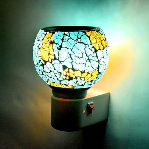 HypieT Electric Ceramic Kapoor Dani Stand Kapur Incense Burner | Electric Kapoor Dani Diffuser Glass Burner Aromatic Essential Oil Dual-Function Light & Scent Device | New-2024 (DESIGN-M-02)