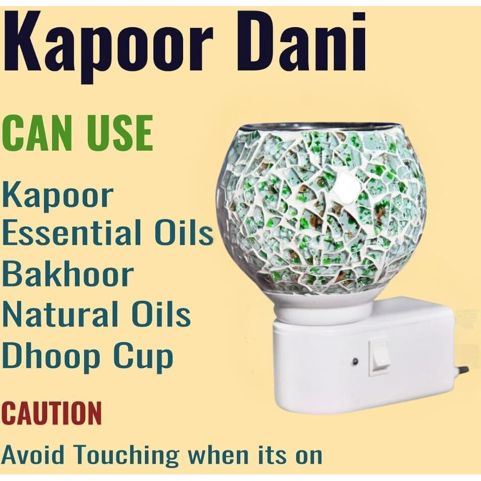 HypieT Electric Ceramic Kapoor Dani Stand Kapur Incense Burner | Electric Kapoor Dani Diffuser Glass Burner Aromatic Essential Oil Dual-Function Light & Scent Device | New-2024 (DESIGN-M27)