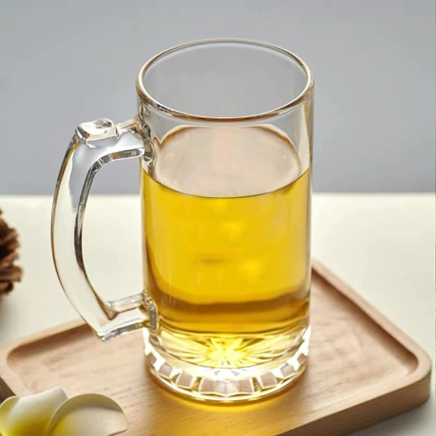 BAGYAM - Glass Beer Mug with Muscle Shape Handle - 1 Piece - 600 ml - Transparent Body Beer Mug - Muscle Shape Handle Beer Mug (500ML Mug, 1 Piece)