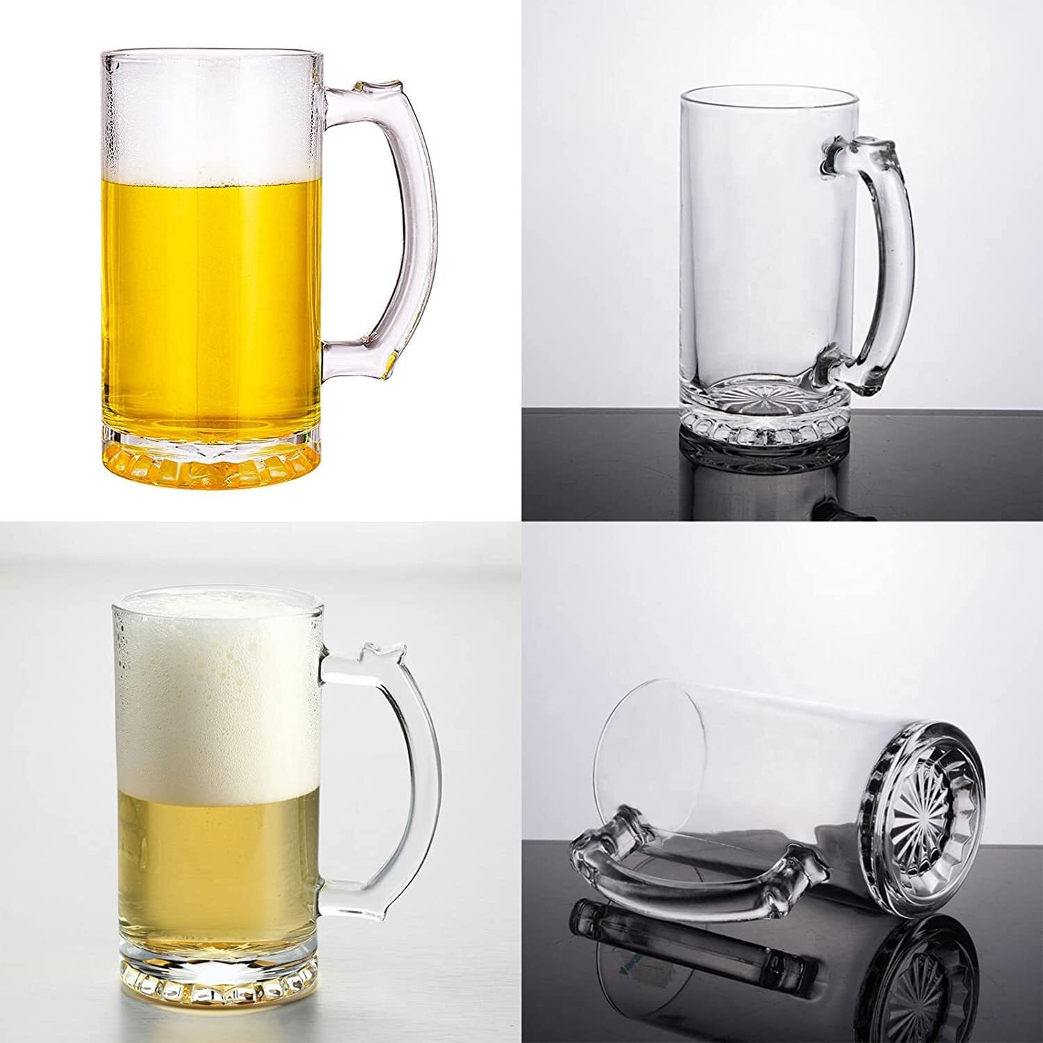 BAGYAM - Glass Beer Mug with Muscle Shape Handle - 1 Piece - 600 ml - Transparent Body Beer Mug - Muscle Shape Handle Beer Mug (500ML Mug, 1 Piece)