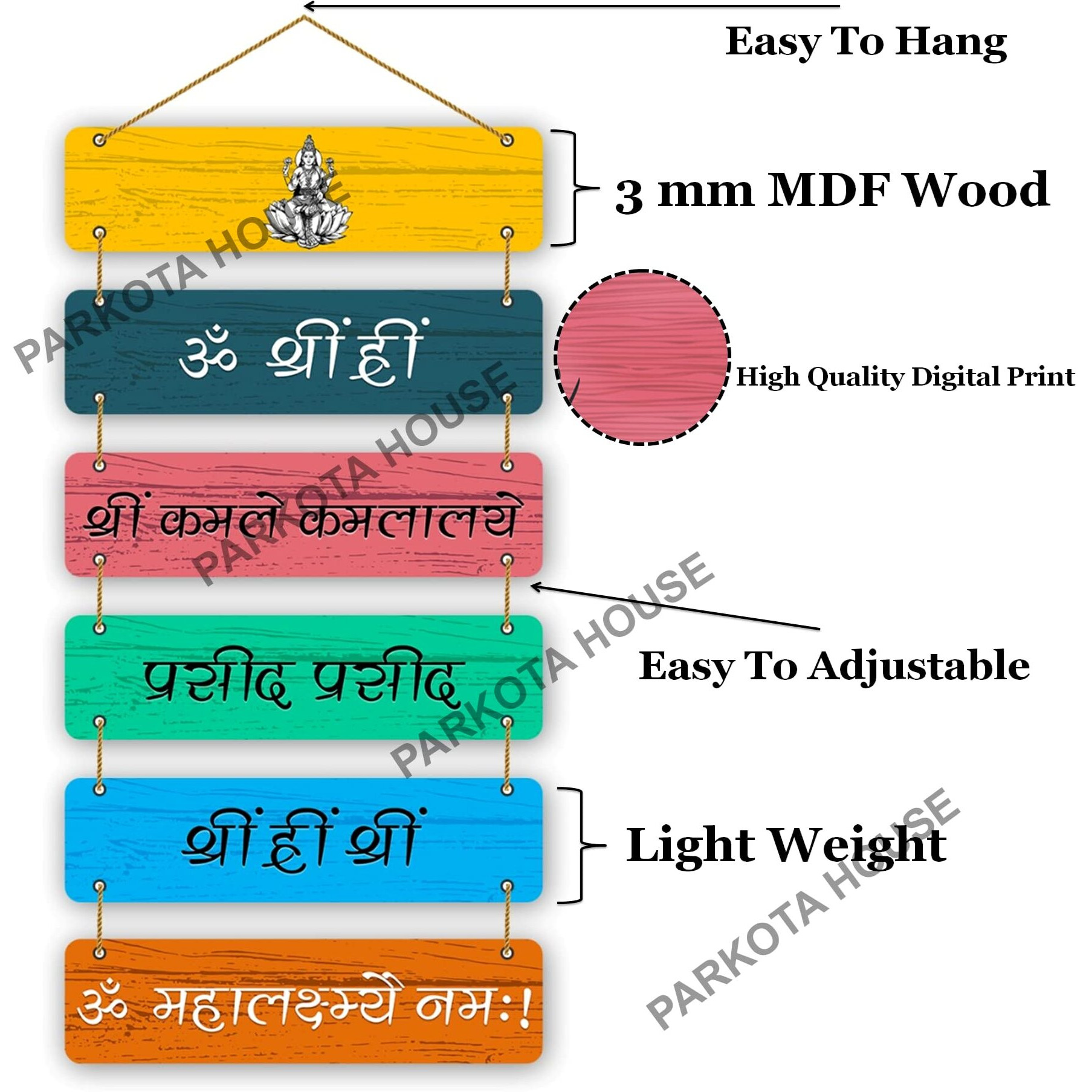 PARKOTA HOUSE Home Dcor Items Ganesh Mantra Wooden Wall Hangings for home living room bedroom-Large Size Multicolor (Multicolor-12)