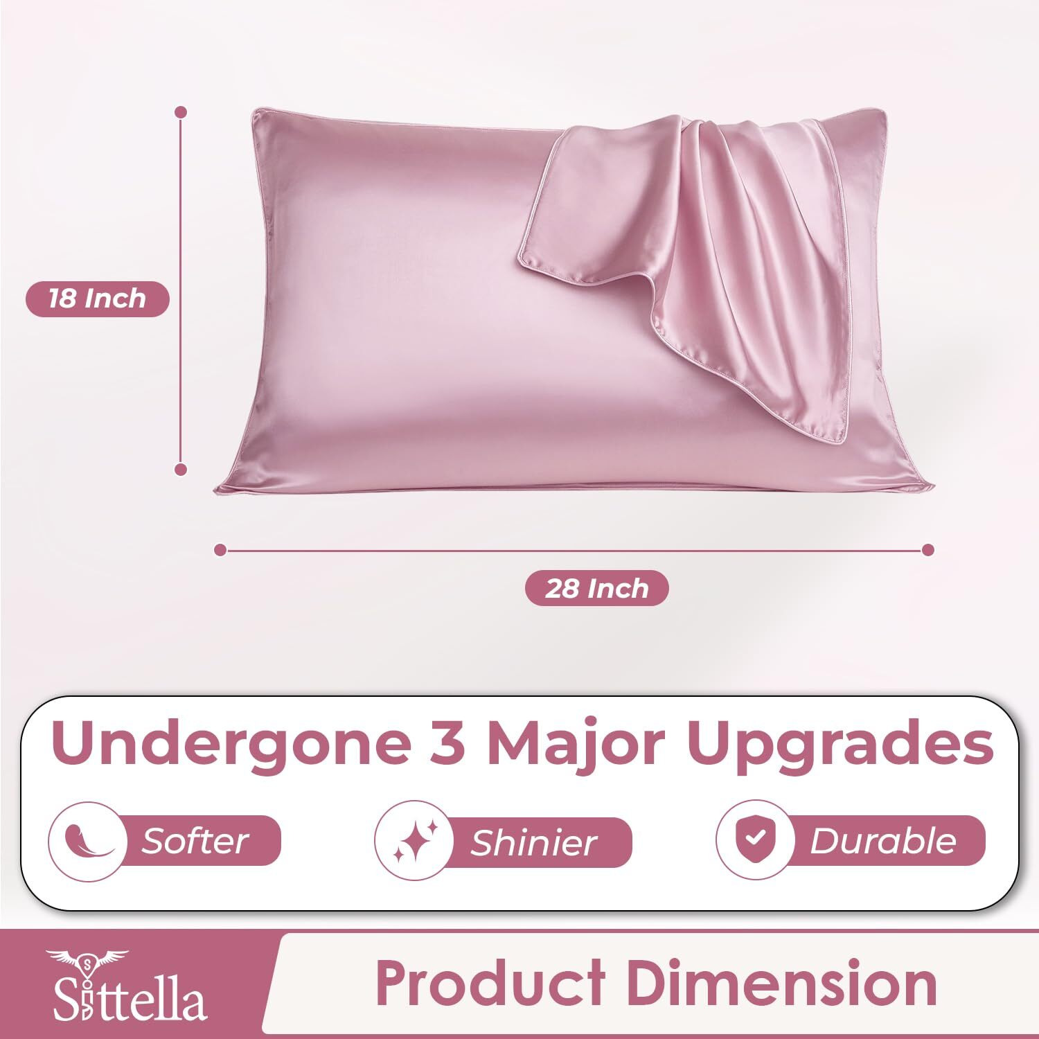 SITTELLA Set of 2 Satin Silk Pillow Cover and 3 Free Satin Silk Scrunchies with Envelope Closure End and Design, Soft Silk Pillow Case for Hair and Skin (Pink)
