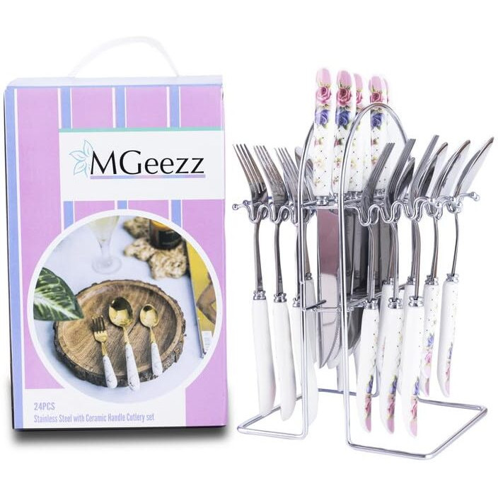 MGeezz Abstract Golden Stainless Steel Small Fork Flatware Cutlery for Dining Table Accessories Ceramic Salad & Fruit Forks