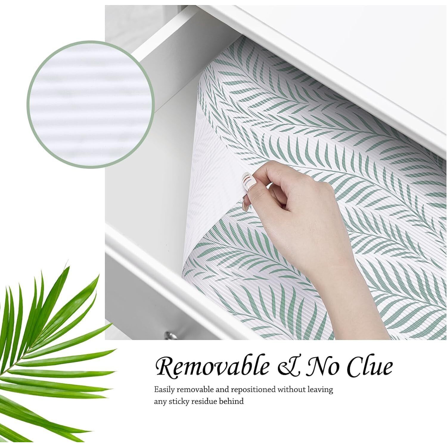 Ash & Roh Kitchen Cabinet Liner Drawer Mat Desk Shelf Pad PVC Anti Slip Lining Mat for Drawer Liner Mat for Bedroom Wardrobe Cabinet and Kitchen Place mats (White Leaf, 45 CM x 100 CM)