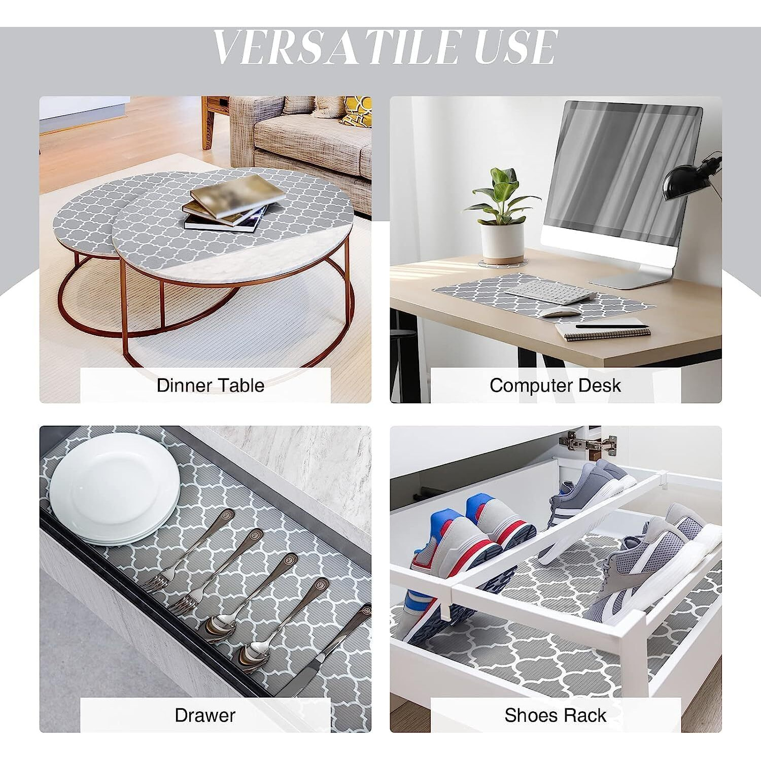 Ash & Roh Kitchen Cabinet Liner Drawer Mat Desk Shelf Pad PVC Anti Slip Lining Mat for Drawer Liner Mat for Bedroom Wardrobe Cabinet and Kitchen Place mats (Grey Window, 45 CM x 100 CM)