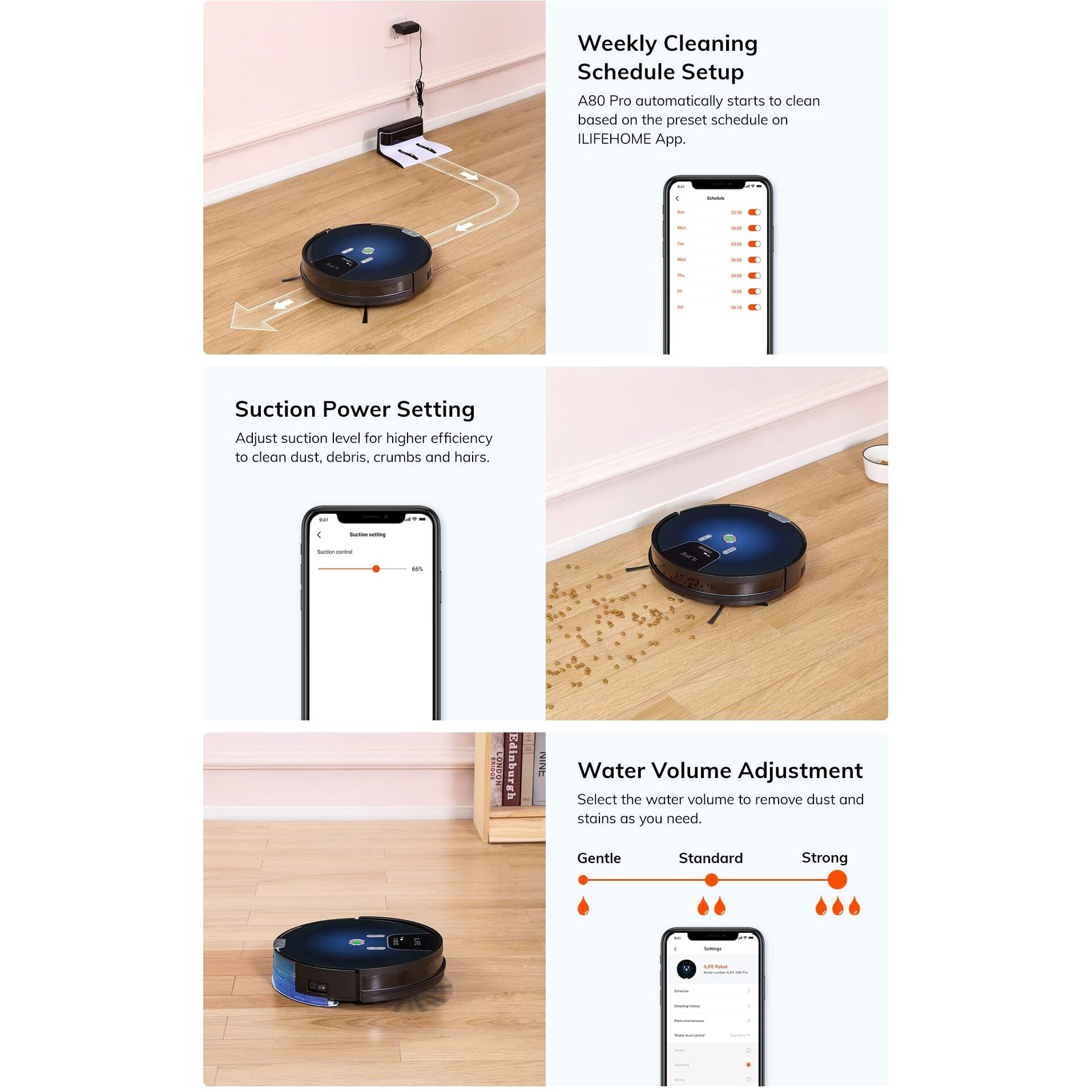 ILIFE A80 Pro Robotic Vacuum Cleaner, Powerful Suction, Daily Schedule Cleaning, Ideal for Hard Floor, Hairs and Low Pile Carpet,Vacuum and Mop (Gradient Blue)