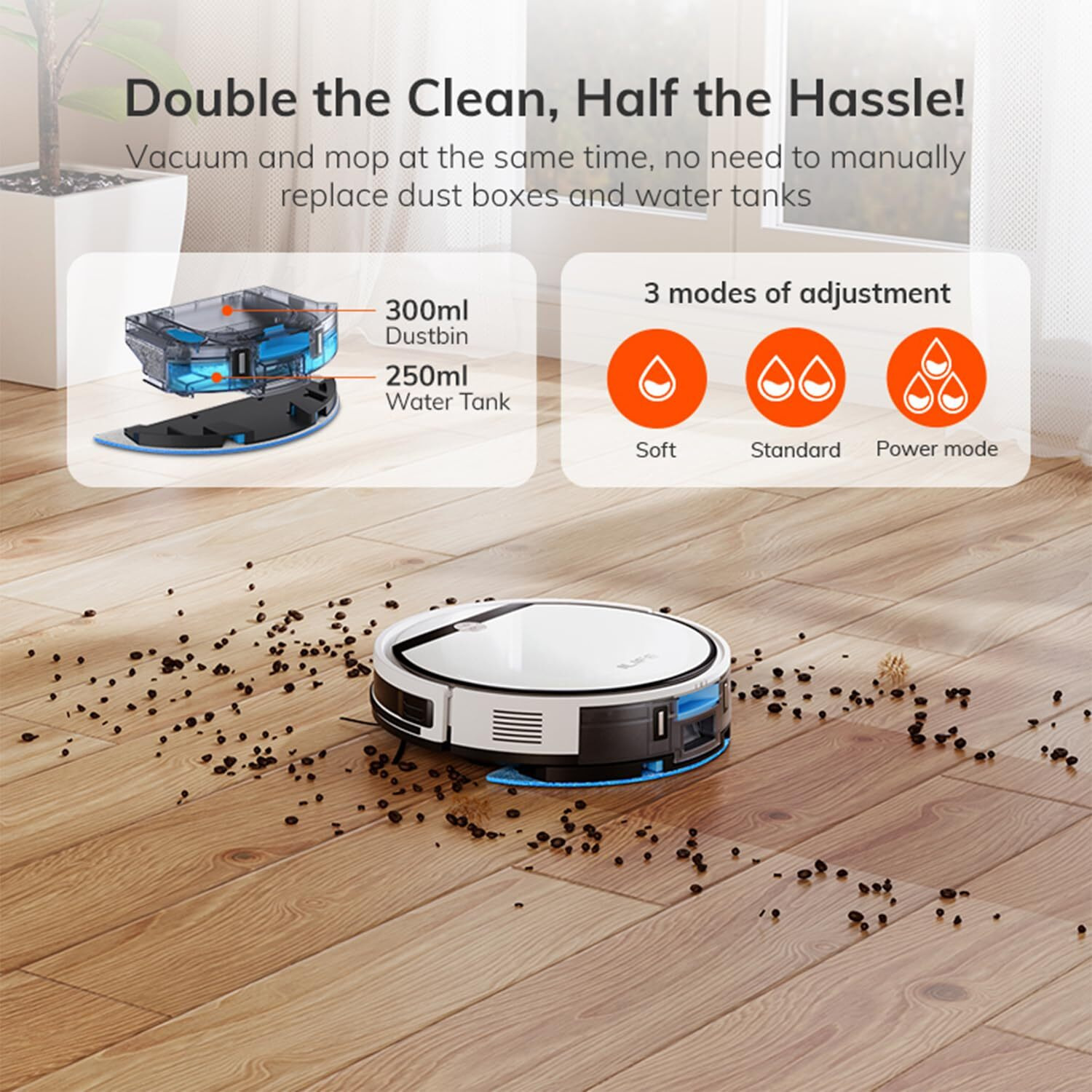 ILIFE V3x Robotic Vacuum Cleaner, Powerful Suction, Daily Schedule Cleaning, Ideal for Hard Floor, Hairs and Low Pile Carpet,Vacuum and Mop (White)