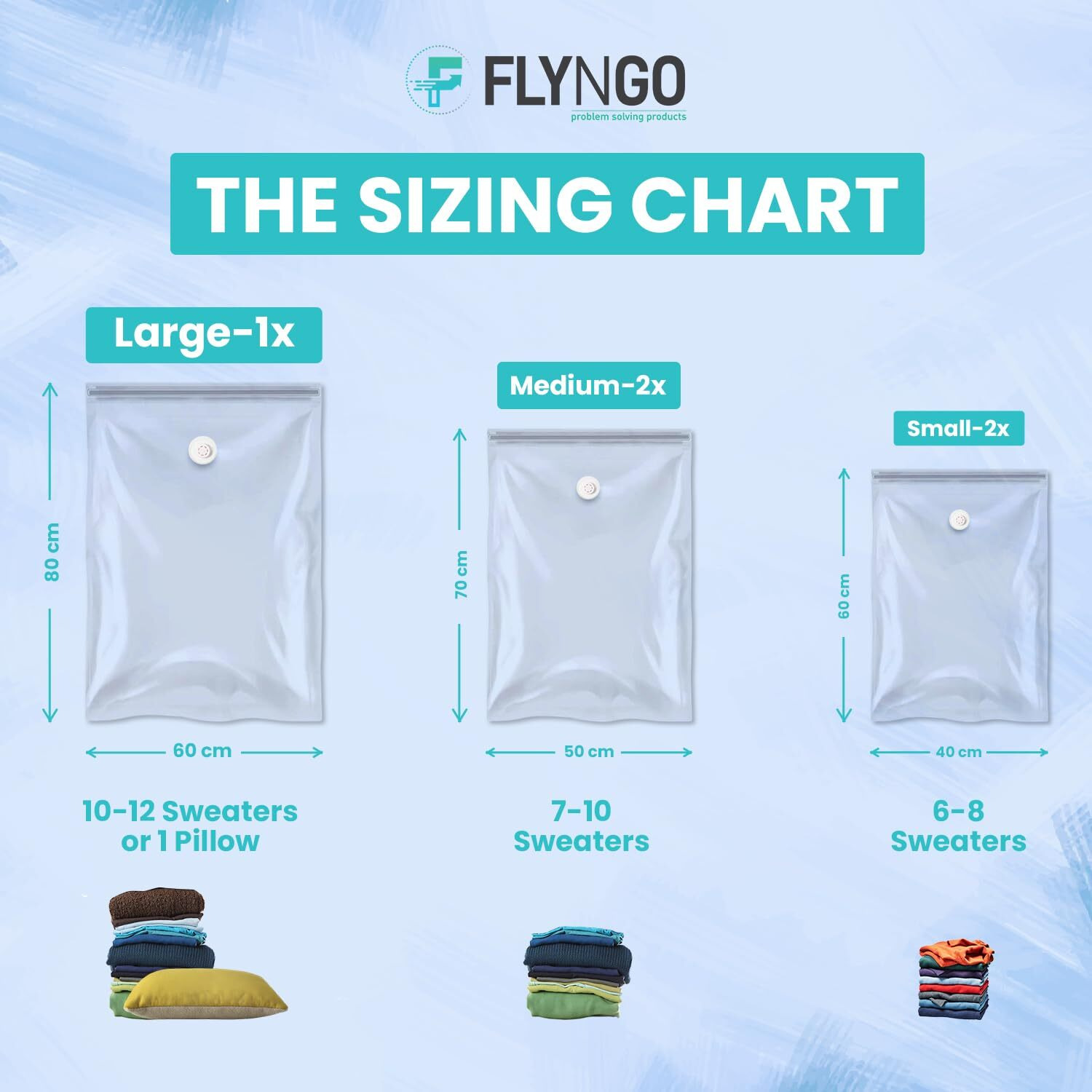 FLYNGO Reusable Ziplock Vacuum Storage Space Saver Bags for Clothes with Travel Hand Pump - Pack of 5