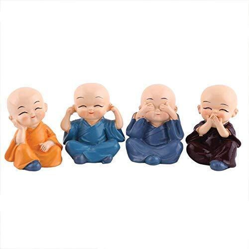 TIED RIBBONS Resin Buddha Monk Statues, Small, Multicolour, Set of 4
