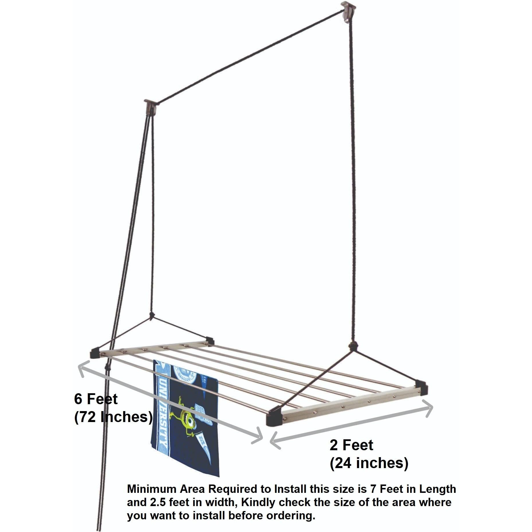 homWell Heavy Duty Stainless Steel 6 Pipe X 6 Feet (Blue) Economy Model with UV Protected Nylon Rope Ceiling Cloth Dryer | Cloth Drying Stand for Balcony | Clothes Stand for Drying
