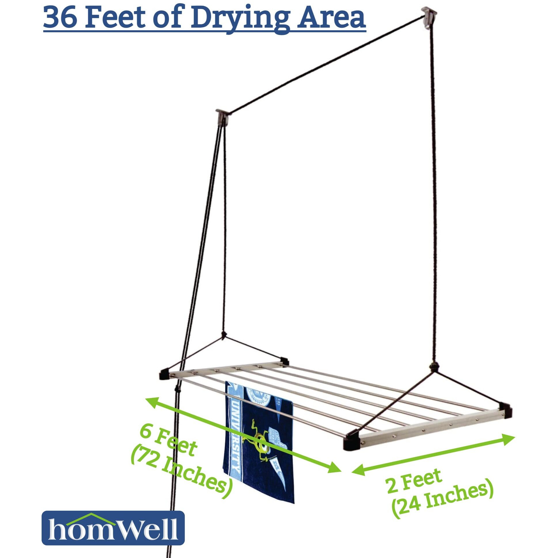 homWell Heavy Duty Stainless Steel 6 Pipe X 6 Feet (Blue) Economy Model with UV Protected Nylon Rope Ceiling Cloth Dryer | Cloth Drying Stand for Balcony | Clothes Stand for Drying