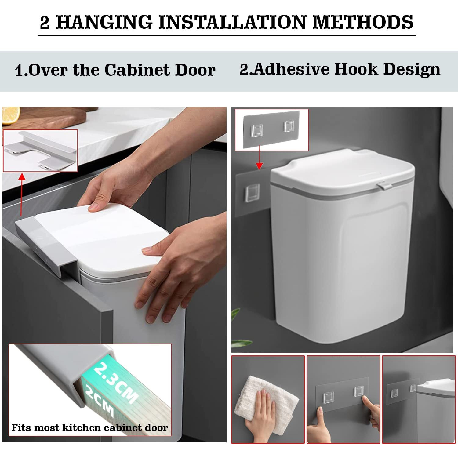 HOKIPO Plastic Hanging/Wall Mounted Dustbin For Bathroom Toilet Kitchen Home Or Office, White, Pack Of 1 (AR3992), Open-Top