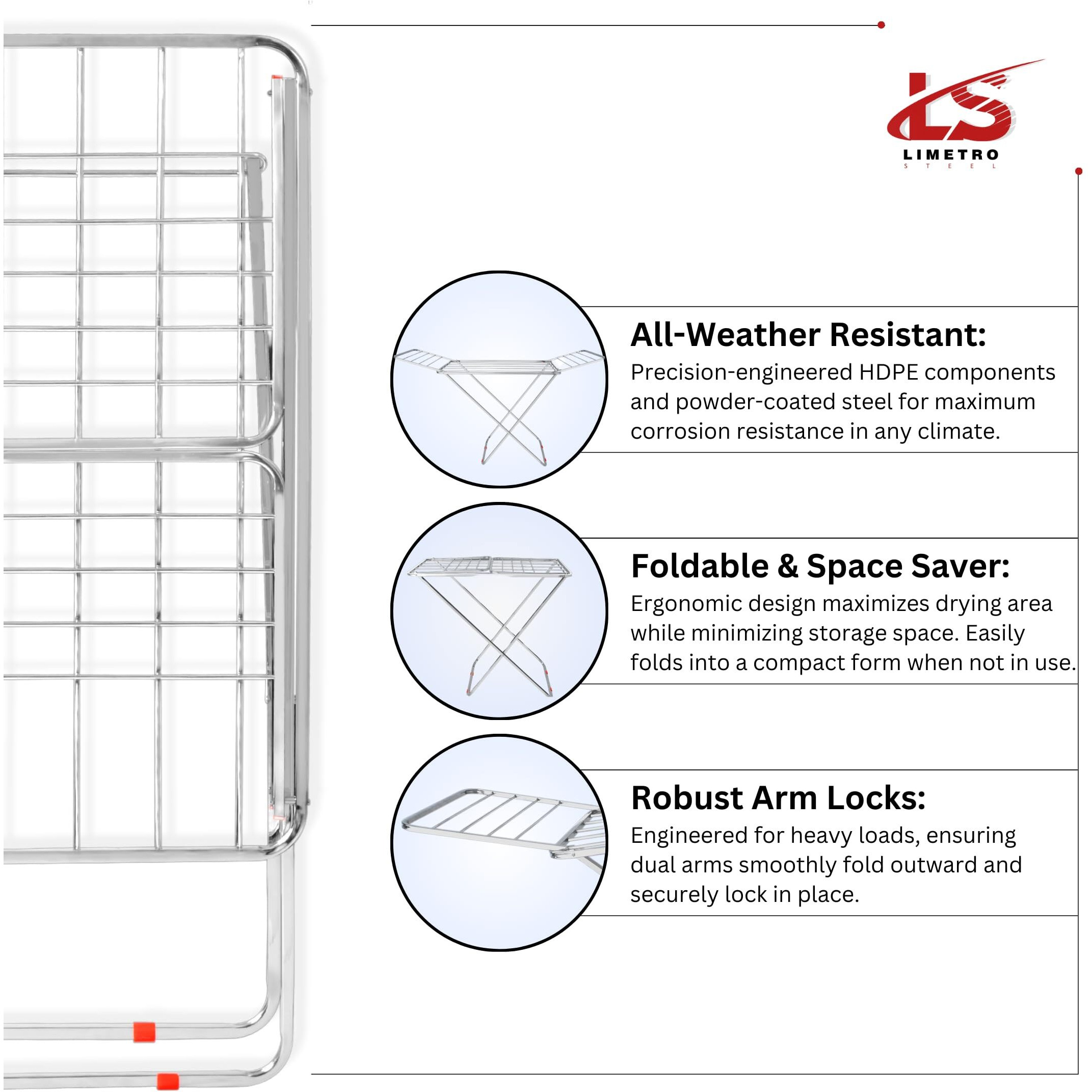 LiMETRO STEEL Stainless Steel Foldable Cloth Dryer Stand Double Rack Cloth Stands for Drying Clothes Steel