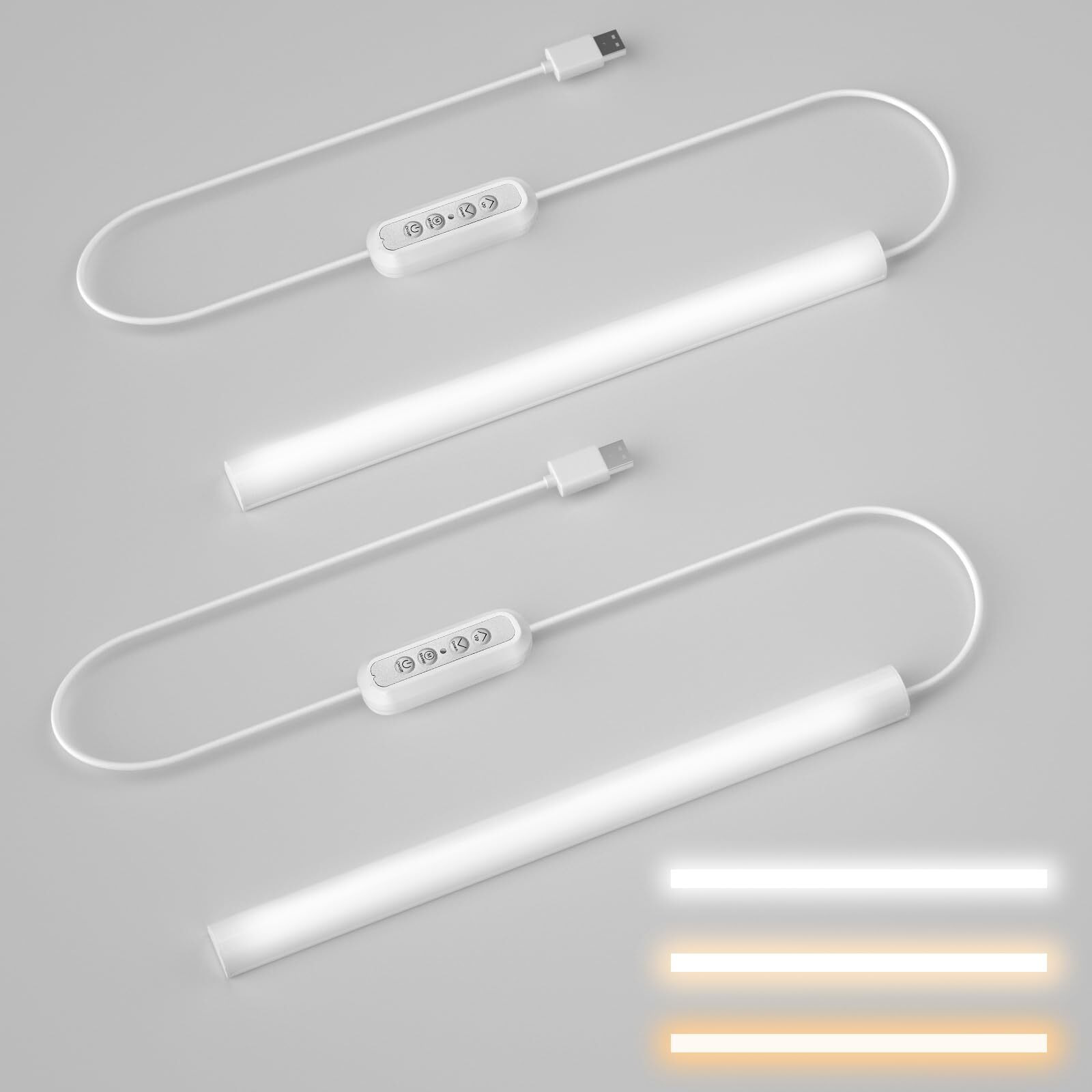 Hoteon Under Cabinet Light, LED Closet Light with 3 Color Modes(3000K/4000K/5700K) 10 Level Brightness 7W USB Plug Batten Light Counter Light White (2 Pack) (Upgrade Version)