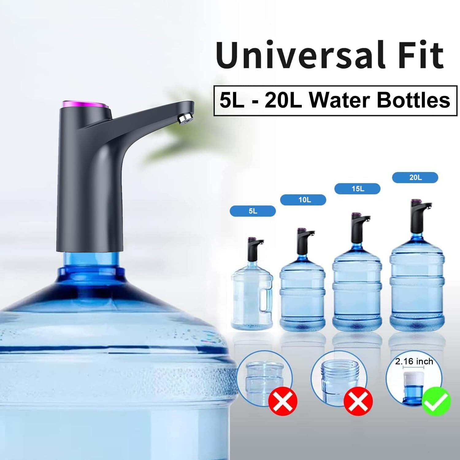 Hoteon Water Dispenser with 1200mAh Battery, Automatic Water Dispenser for 20 litre Bottle, Food Grade Faster Pumping Water Pump for Home Countertop Bedside Camping (Black)