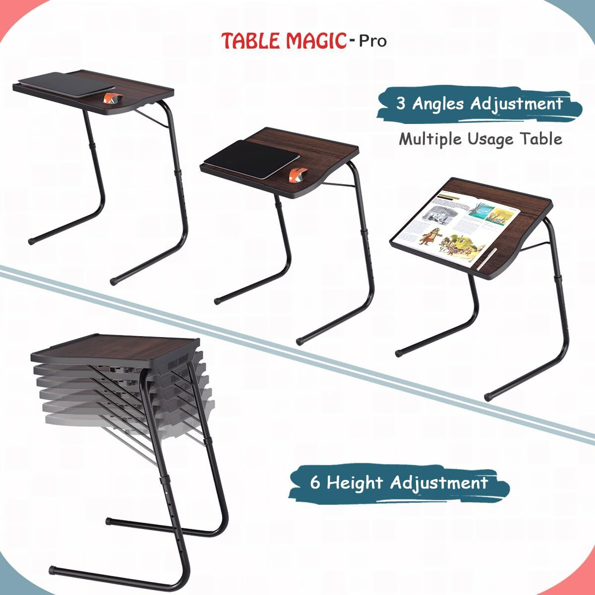 TABLE MAGIC - Pro with Footrest Extended Work Space Laptop Table Mat Finish Wood Finish Laminated top, Multipurpose Height Adjustable Work Study Tv Tray Table Lap Desk (Pro-Executive Silver Oak)
