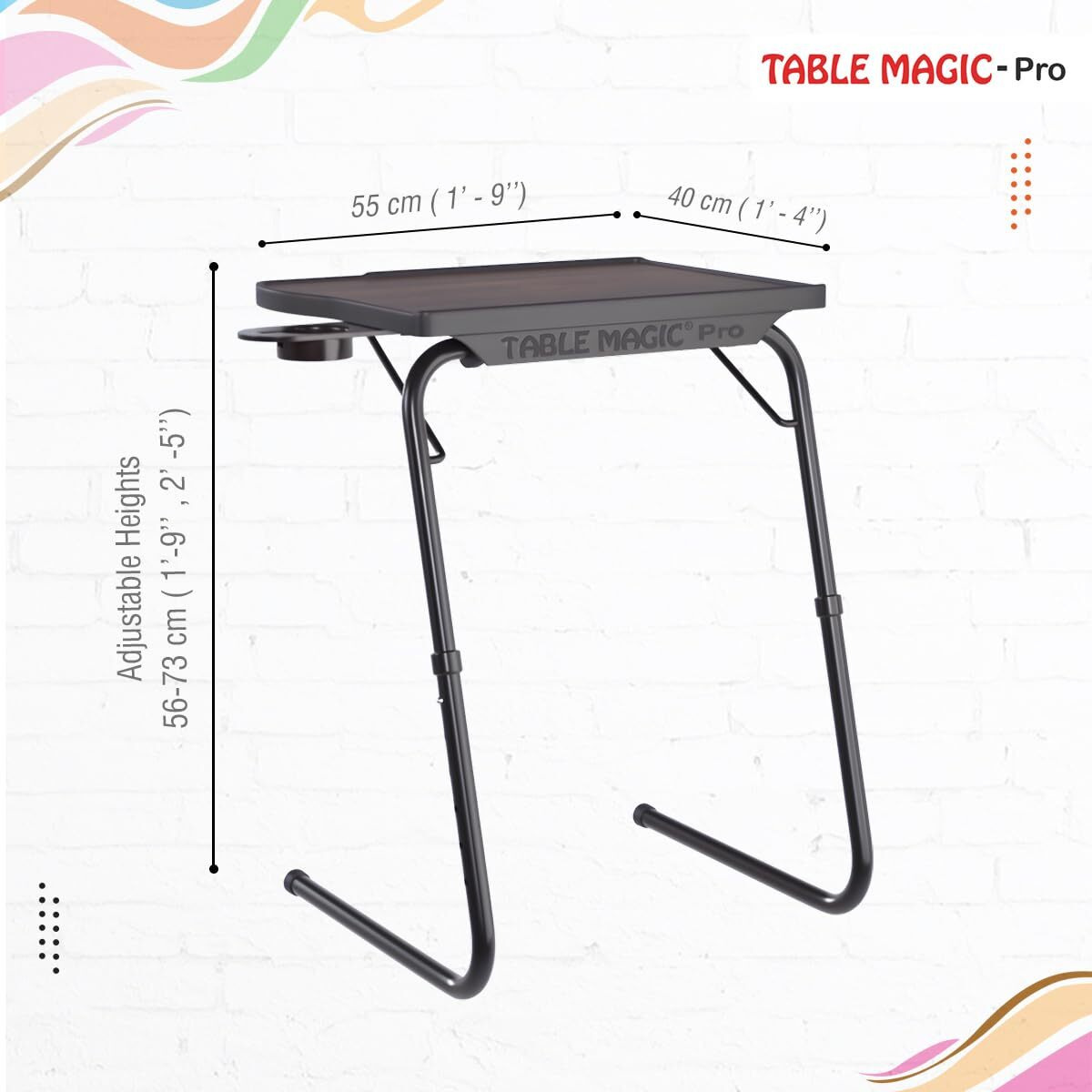 TABLE MAGIC - Pro with Footrest Extended Work Space Laptop Table Mat Finish Wood Finish Laminated top, Multipurpose Height Adjustable Work Study Tv Tray Table Lap Desk (Pro-Executive Silver Oak)
