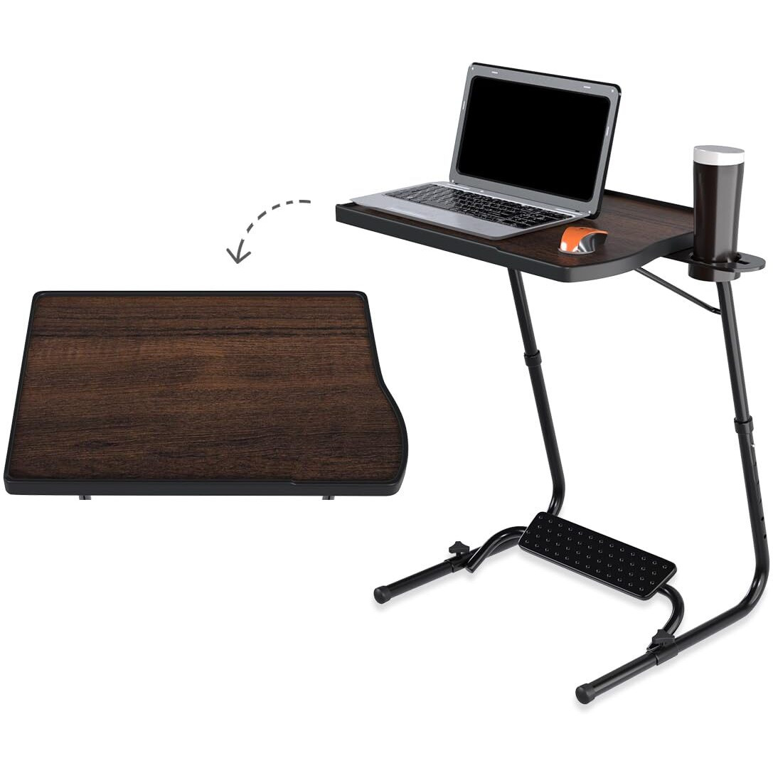 TABLE MAGIC - Pro with Footrest Extended Work Space Laptop Table Mat Finish Wood Finish Laminated top, Multipurpose Height Adjustable Work Study Tv Tray Table Lap Desk (Pro-Executive Classic Walnut)