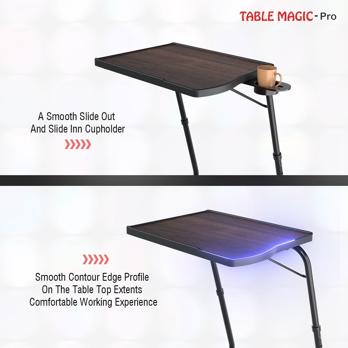 TABLE MAGIC - Pro with Footrest Extended Work Space Laptop Table Mat Finish Wood Finish Laminated top, Multipurpose Height Adjustable Work Study Tv Tray Table Lap Desk (Pro-Executive Classic Walnut)