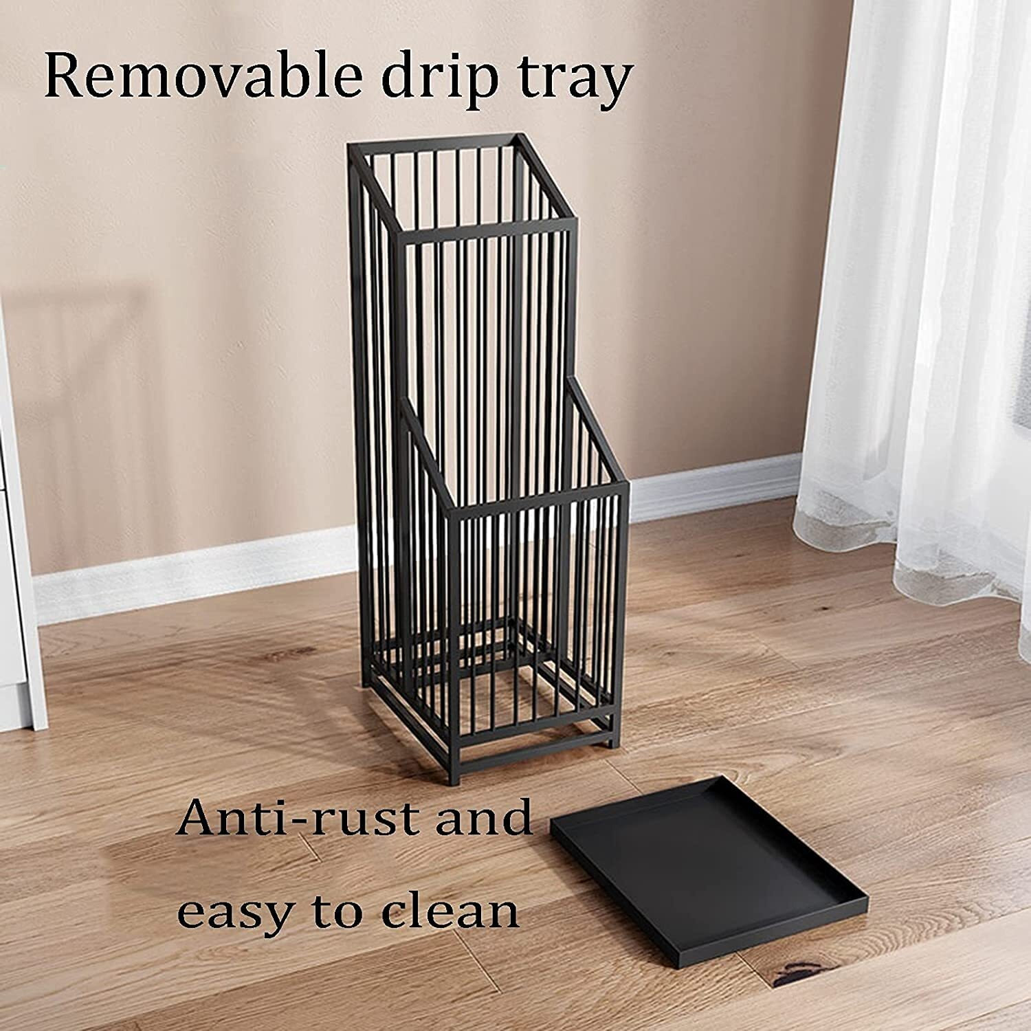 INDIAN DECOR. 567766 Umbrella stand/Umbrella rack Black Metal Umbrella Stand, Umbrella Storage Bucket for Household Commercial Hotel Bank, with Detachable Drip Tray, Easy to Clean