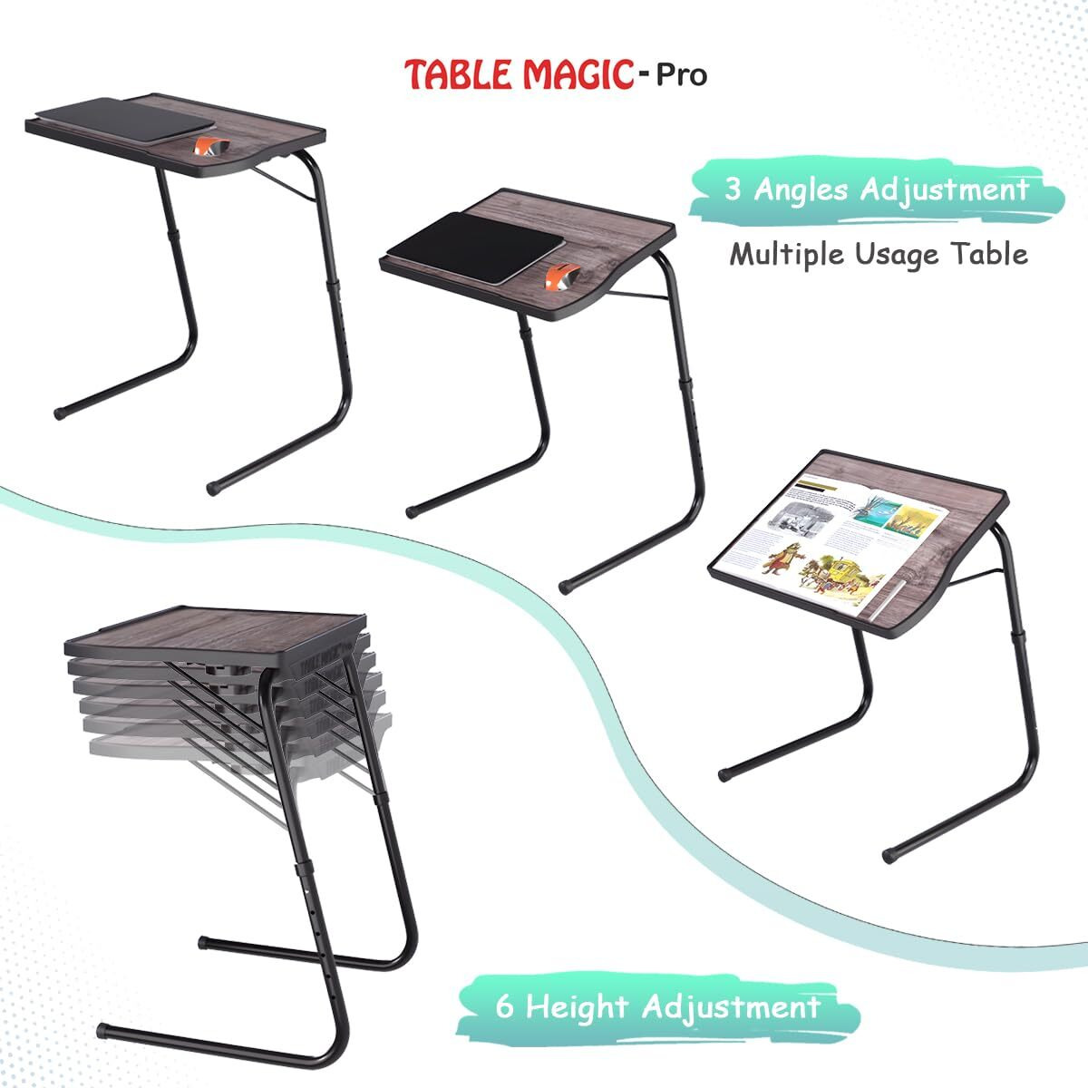 TABLE MAGIC - Pro Extended Work Space Laptop Table Mat Finish Wood Finish Laminated top, Laptop Table Multipurpose Height Adjustable Work Study Tv Tray Table Lap Desk (Pro Smart-Silver Oak)