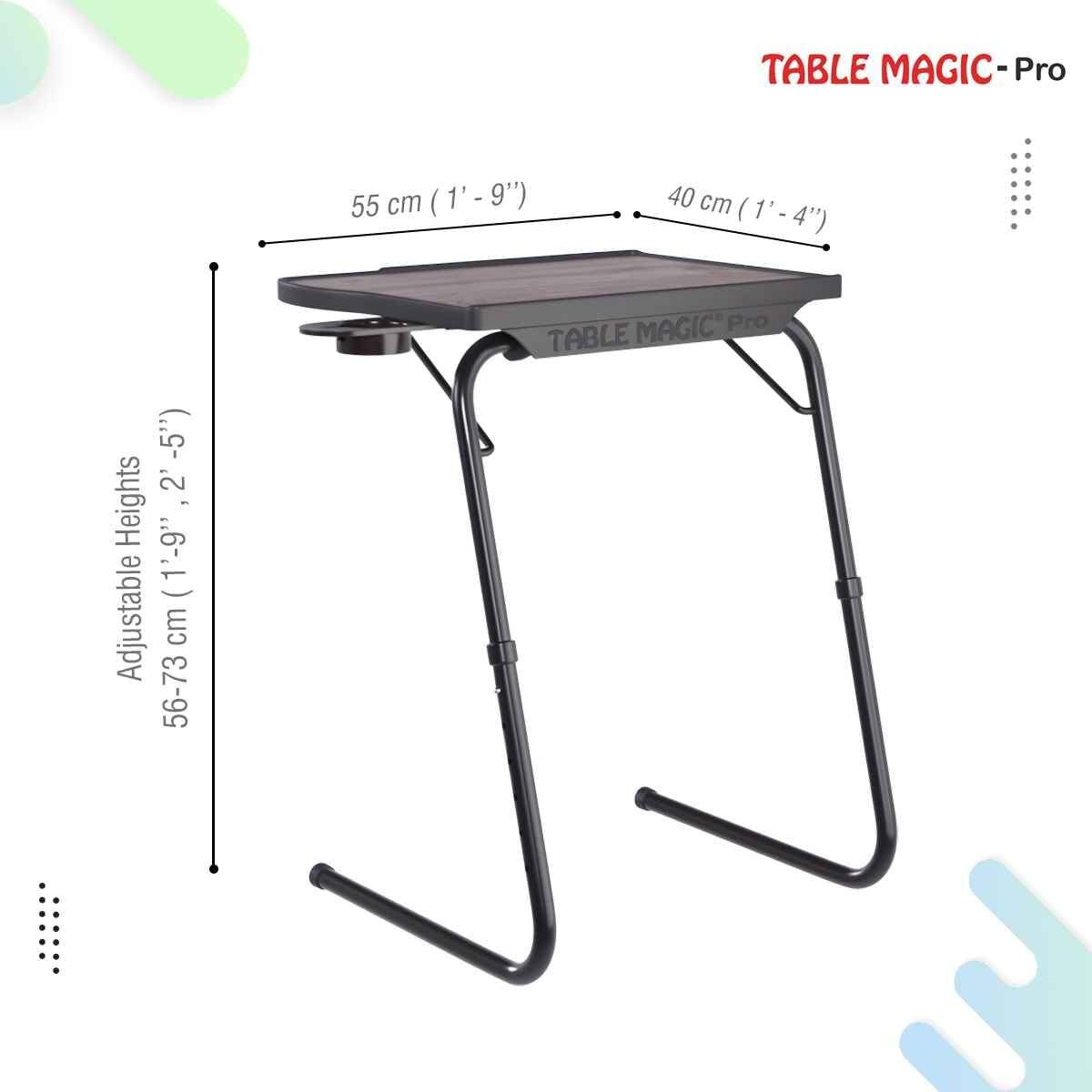 TABLE MAGIC - Pro Extended Work Space Laptop Table Mat Finish Wood Finish Laminated top, Laptop Table Multipurpose Height Adjustable Work Study Tv Tray Table Lap Desk (Pro Smart-Silver Oak)