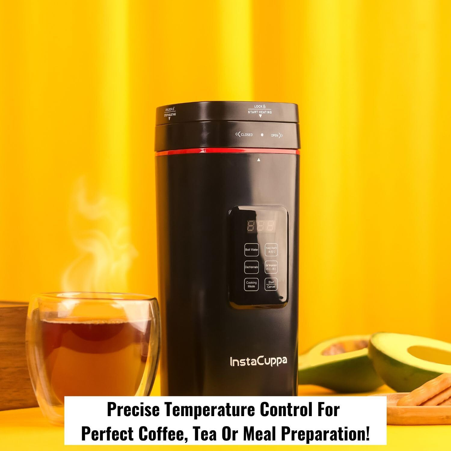 InstaCuppa Portable Electric Kettle With Temperature Control, Travel Electric Water Bottle For Boiling Hot Water with Cool Touch Exterior, Automatic Shut Off, 500 ML, 300 Watts,Black
