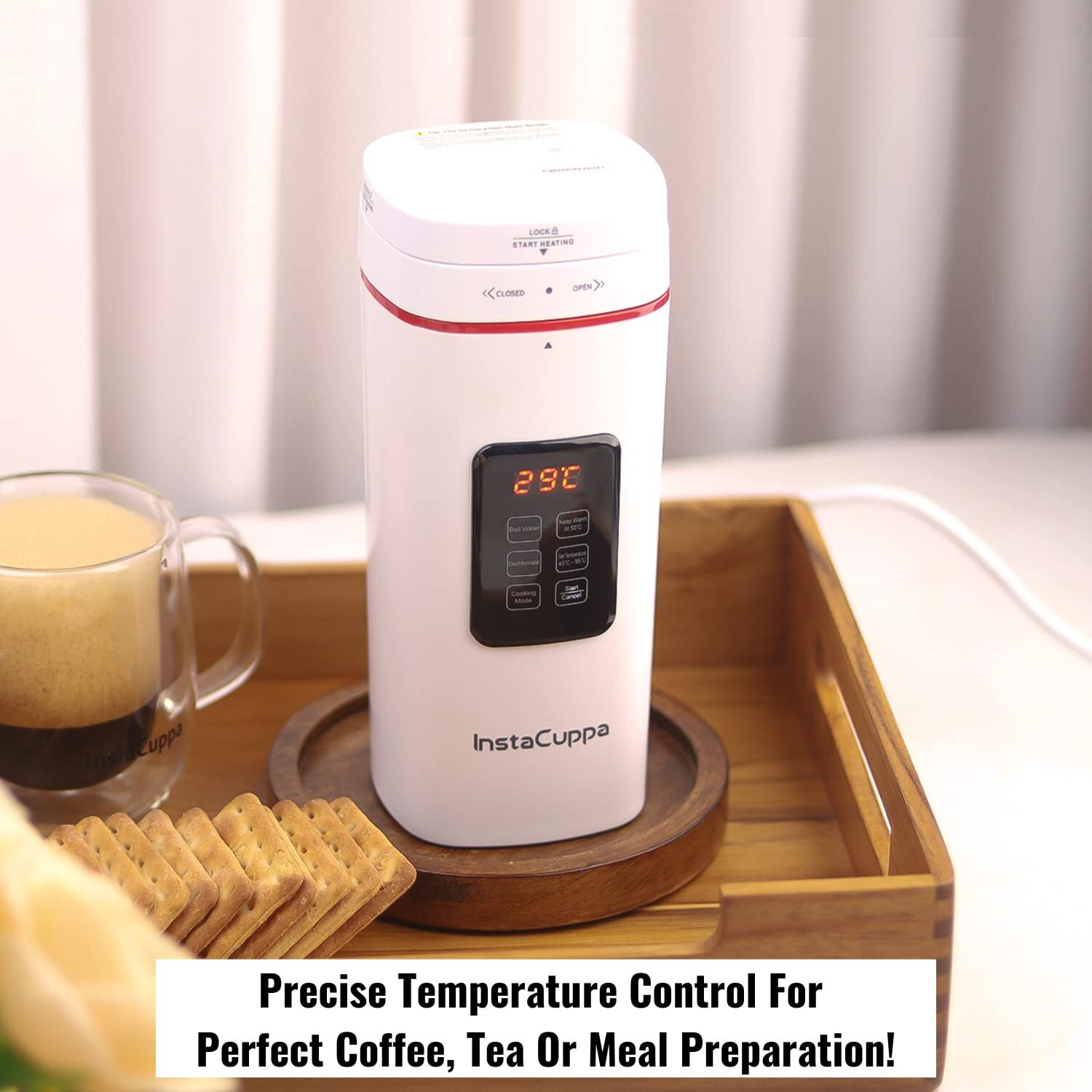InstaCuppa Portable Electric Kettle With Temperature Control, Travel Electric Water Bottle For Boiling Hot Water with Cool Touch Exterior, Automatic Shut Off, Dry Boil Protection, 500 ML, 300 Watts