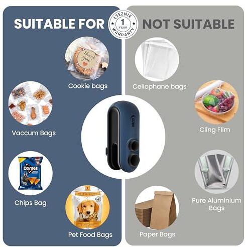 Seznik Portable Mini Sealing Machine, Handheld Packet Sealer for Food, Snacks, Chips, Fresh Storage, Plastic Bags Sealing Machine, 1 YEAR Warranty (Dark Green)