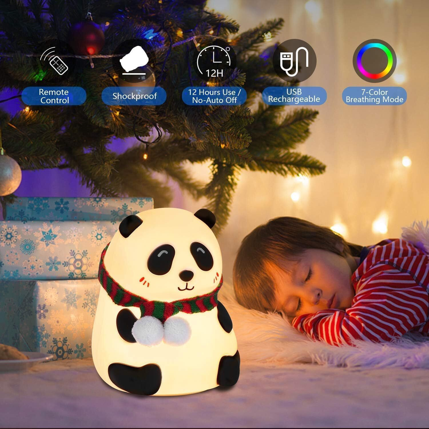 One94Store Panda Night Light for Kids- Rechargeable Silicone LED Lamp, 7-Color Changing, Perfect Room Decor & Gift for Toddler, Children, Teens- Cute ValentineS Day Present (Close Eye), Sandal