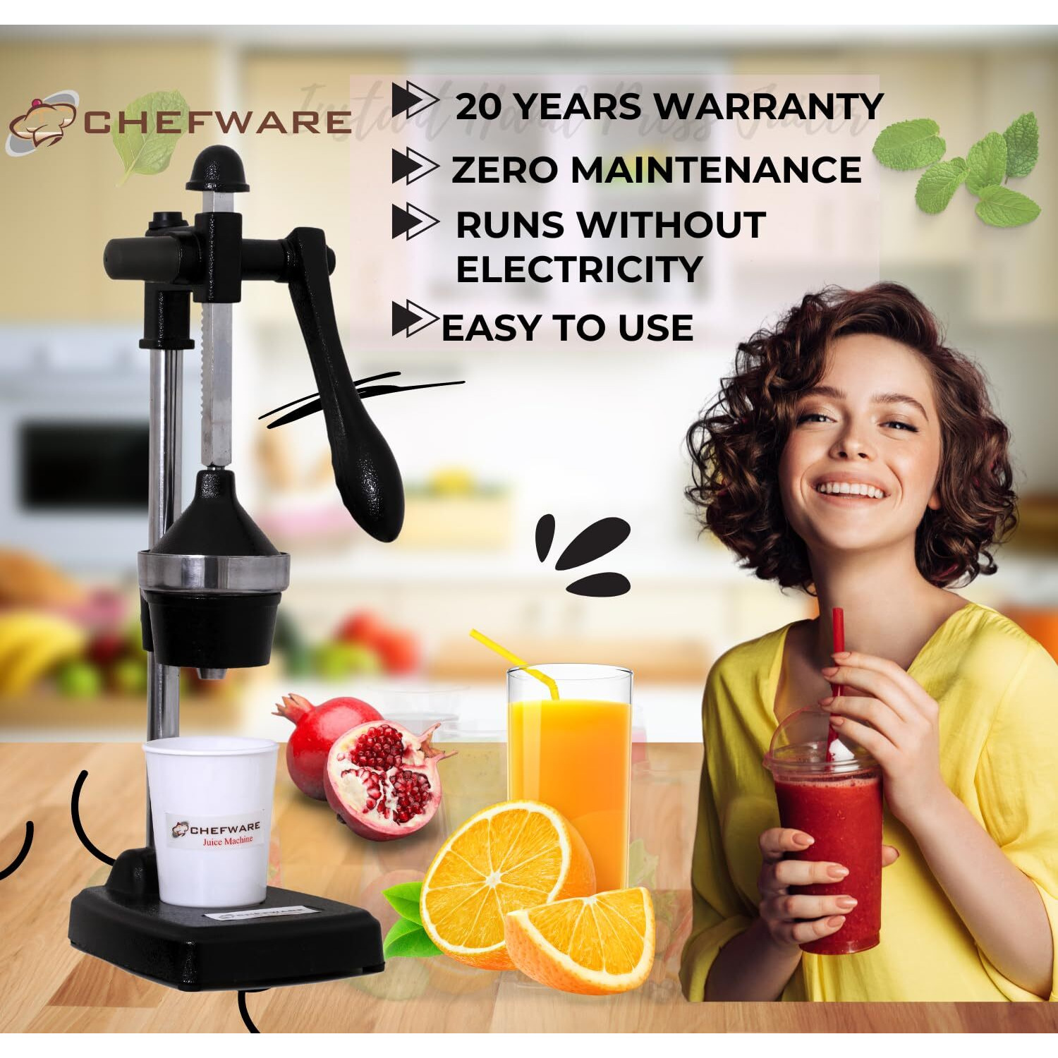 CHEFWARE Aluminium Hand Press Citrus Juicer, Big, Black