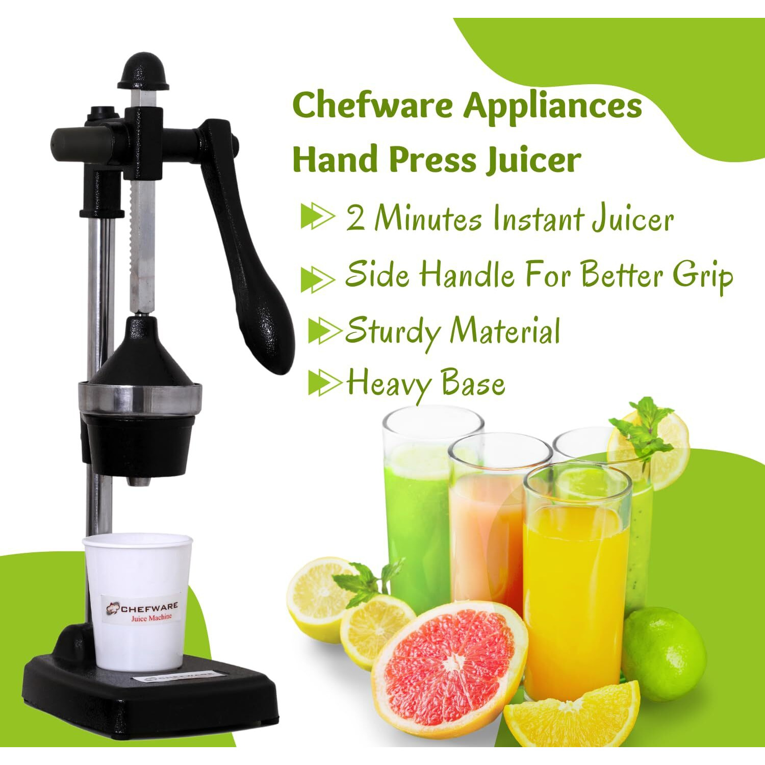 CHEFWARE Aluminium Hand Press Citrus Juicer, Big, Black