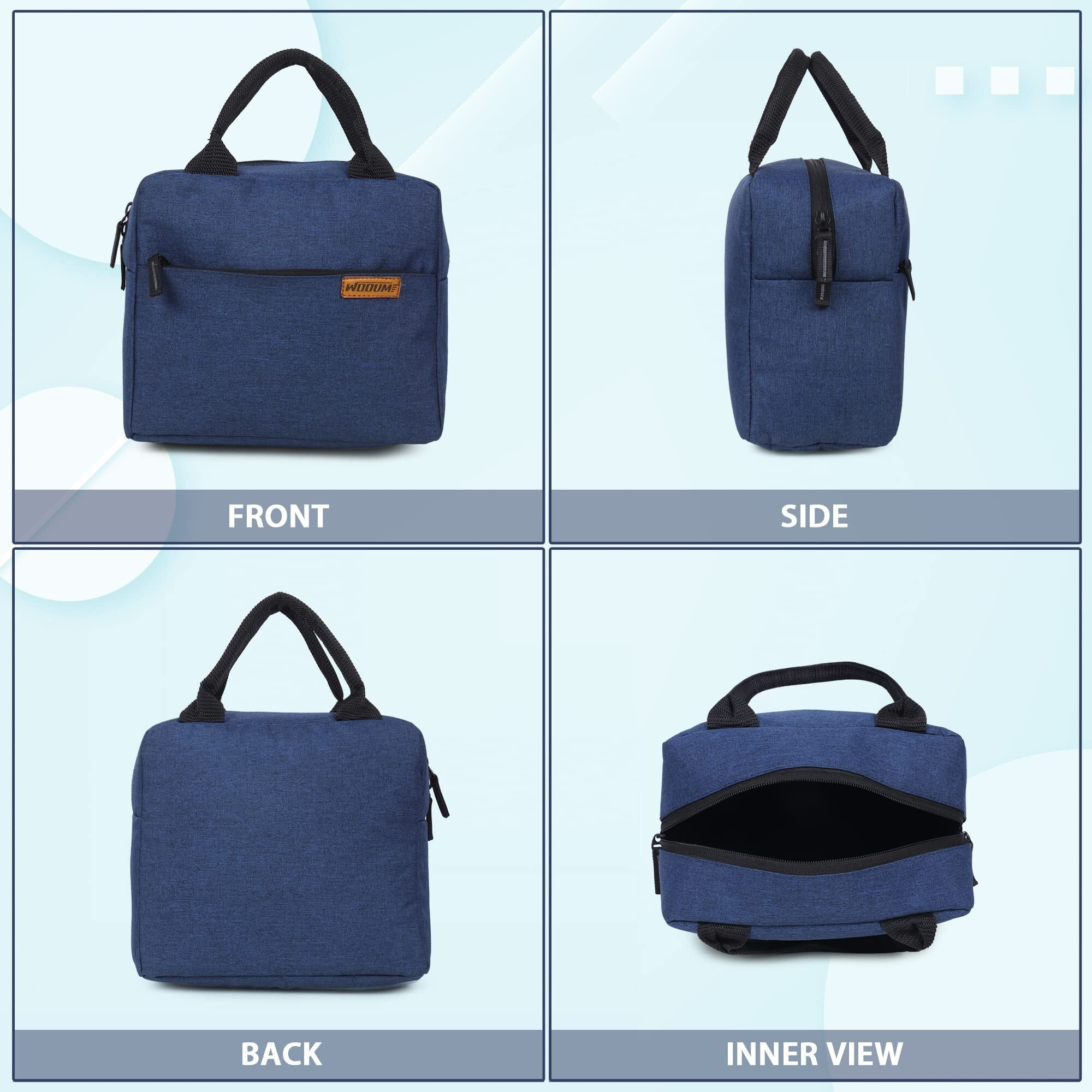 Wooum Lunch Bag for Men, Women, Lunch Bag for Office, Travel Lunch Pouch, Water Resistant Lunch Box with Handle, Tiffin Lunch Bag for School, College, and Picnic, Navy Blue