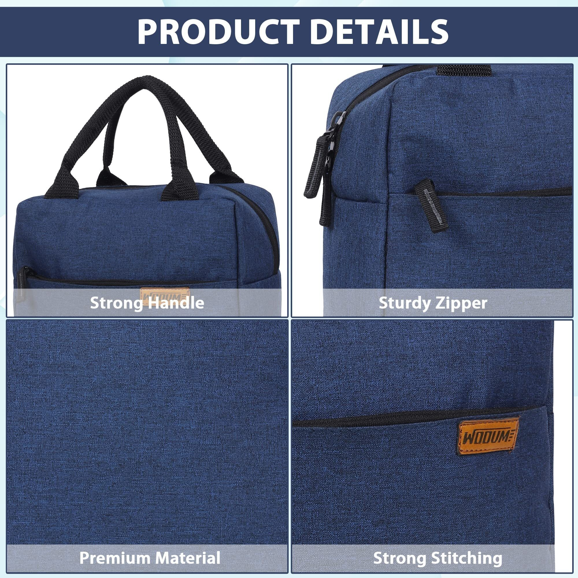 Wooum Lunch Bag for Men, Women, Lunch Bag for Office, Travel Lunch Pouch, Water Resistant Lunch Box with Handle, Tiffin Lunch Bag for School, College, and Picnic, Navy Blue