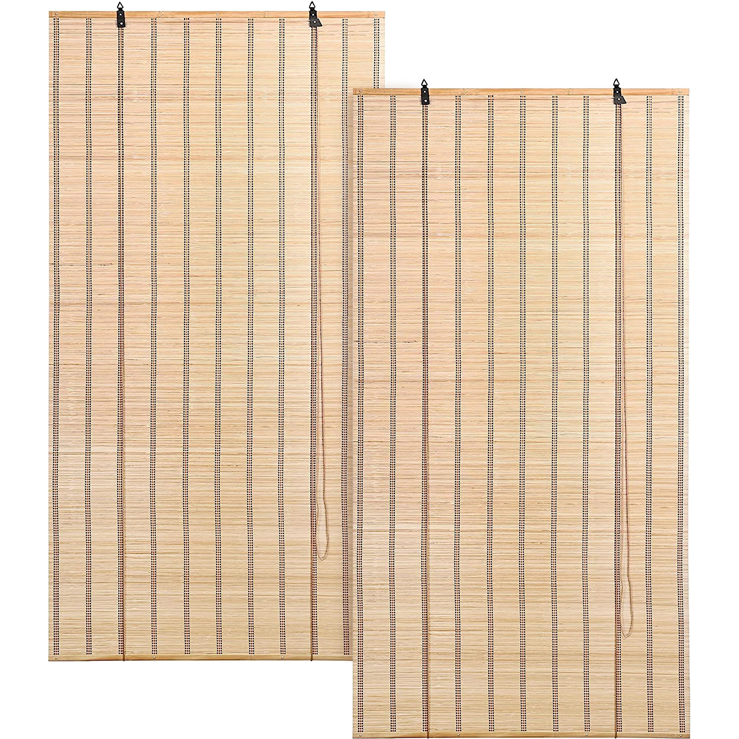 ABOUT SPACE 2 Pcs Bamboo Curtains - Rope Mechanism Roll Up Down Bamboo Shade for Sunlight, Dust Protection Window Chick Blinds for Balcony, Restaurant, Dhaba, Hotel, Resort(Beige,W 3 ft x H 6 ft)