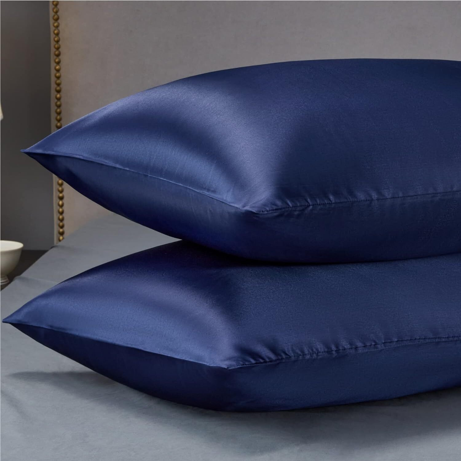 Go Well Satin Silk Pillow Covers Pack of 2 for Hair and Skin-with Satin Scrunchies for Women Stylish|Satin Pillow coves for Hair and Skin |scrunchies for Women 3-Piece|Silk Pillow case (nevy blue)