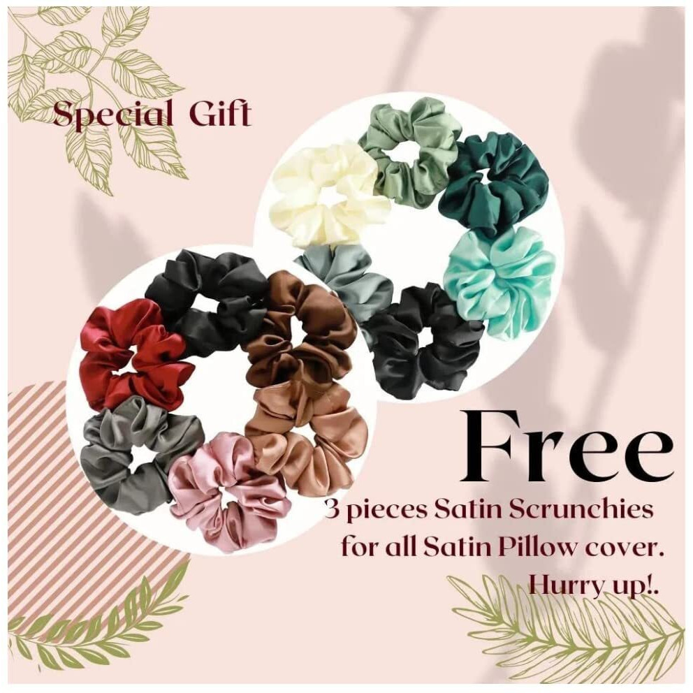Go Well Satin Silk Pillow Covers Pack of 2 for Hair and Skin-with Satin Scrunchies for Women Stylish|Satin Pillow coves for Hair and Skin |scrunchies for Women 3-Piece|Silk Pillow case (BROWN STONE)