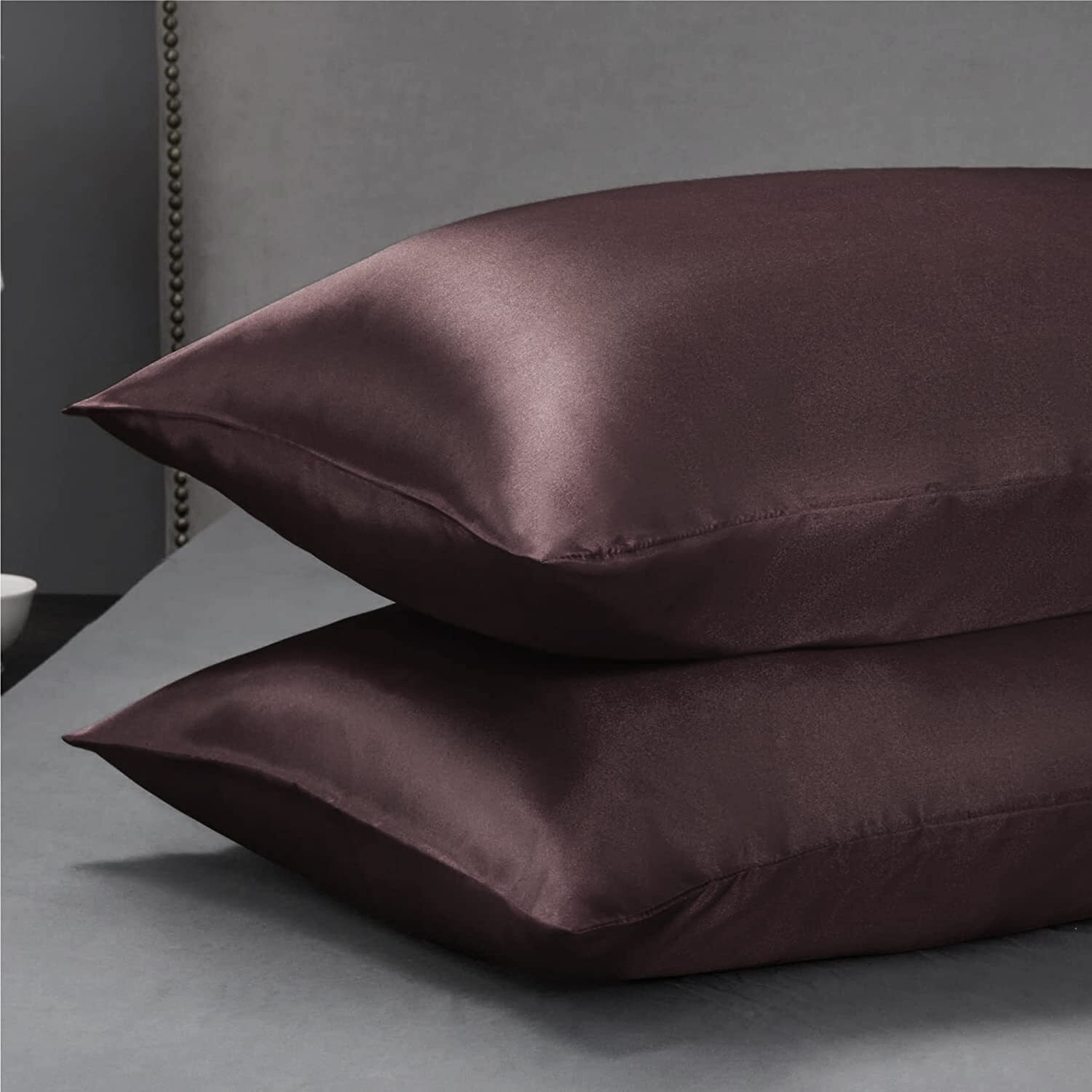 Go Well Satin Silk Pillow Covers Pack of 2 for Hair and Skin-with Satin Scrunchies for Women Stylish|Satin Pillow coves for Hair and Skin |scrunchies for Women 3-Piece|Silk Pillow case (BROWN STONE)