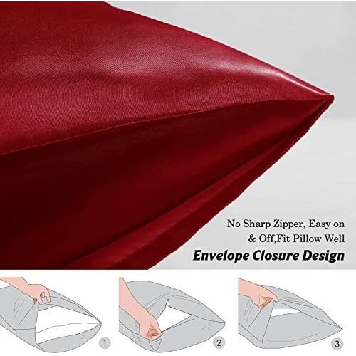 Go Well Satin Silk Pillow Cover for Hair and Skin 2 Piece with 3 Piece Satin Scrunchies for Women Stylish Silk Pillow Covers with Envelope Closure end Design|Silk Pillow Cases(Maroon) 600 TC, 600 TC