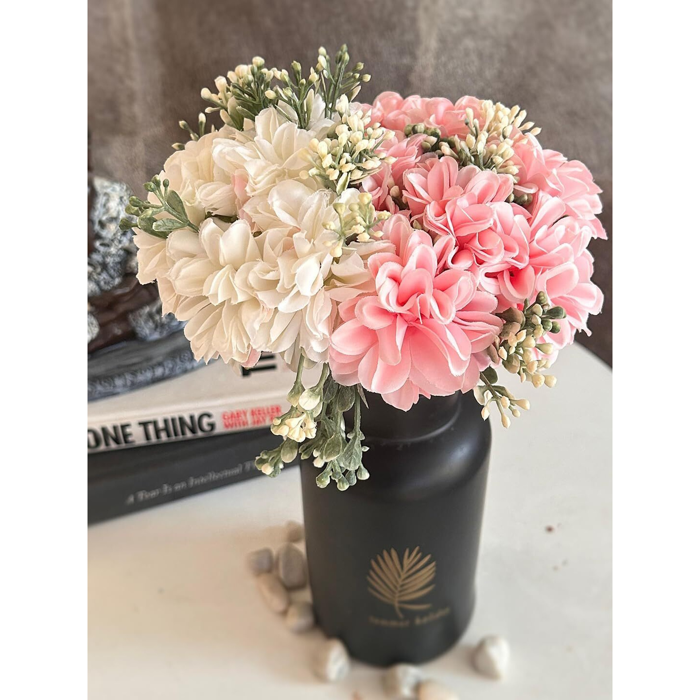 TIED RIBBONS Pack of 2 Artificial Hydrangea Dahlia Flowers Bunch for Home Decor Vase Pot Living Room Bedroom Office Table Decoration Items (Pot not Included) (Multi, 24.1 cm)